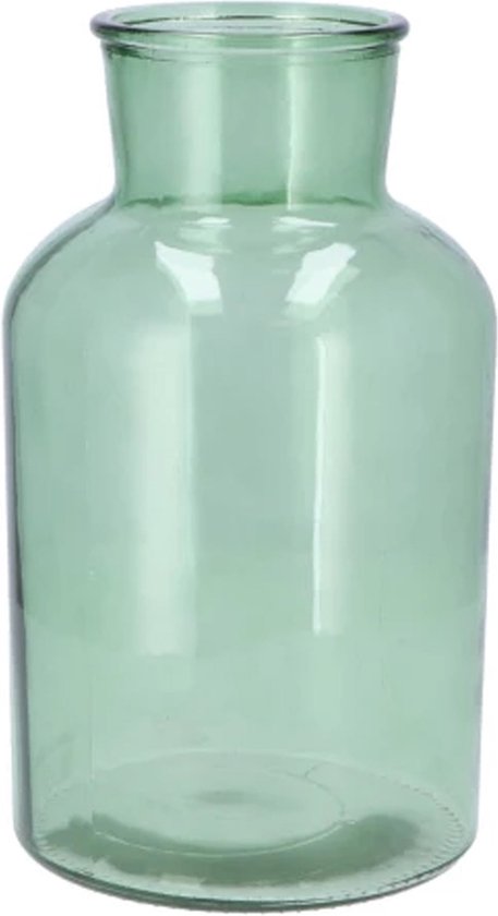DK Design Bloemenvaas/siervaas melkbus fles model - helder gekleurd glas - zeegroen - D17 x H30 cm