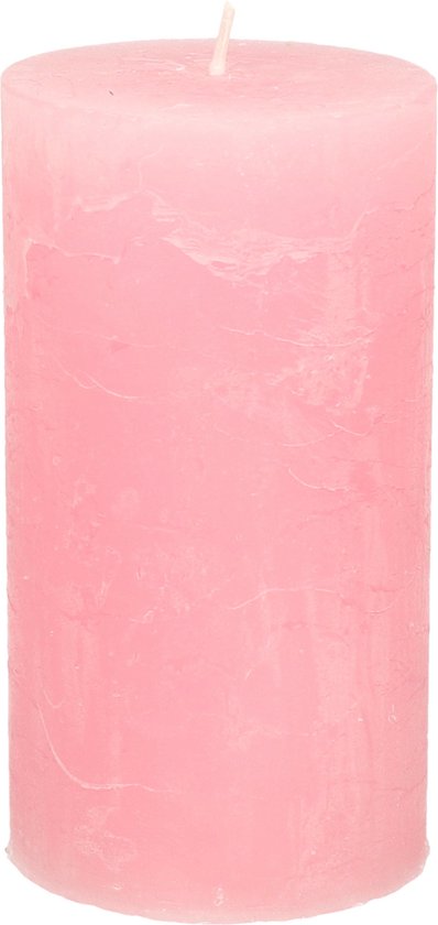 Stompkaars/cilinderkaars - roze - 7 x 13 cm - rustiek model
