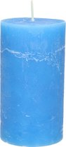 Stompkaars/cilinderkaars - helder blauw - 7 x 13 cm - rustiek model