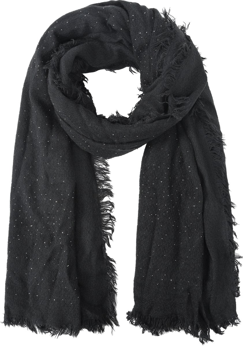 Nouka Zwarte Dames Sjaal met Glitters – Warme & Lichte Sjaal – Herfst / Winter – 70 x 180 cm