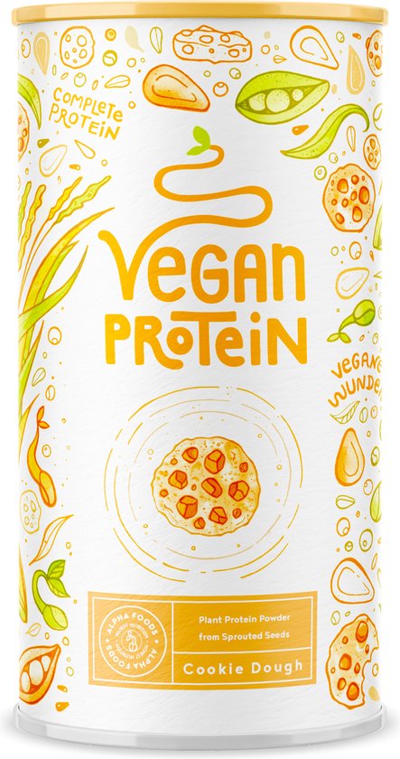 Alpha Foods Vegan Proteine poeder - Eiwitpoeder als maaltijd of ontbijtshake, Plantaardige Proteine Shake, 600 gram voor 40 shakes, met Cookie Dough smaak