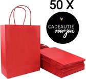 HGN Papieren Tasjes -Cadeautasjes-Cadeauzakjes-50 Stuks-Rood-Incl 50 Stickers twv 9,95-18+8x22 cm