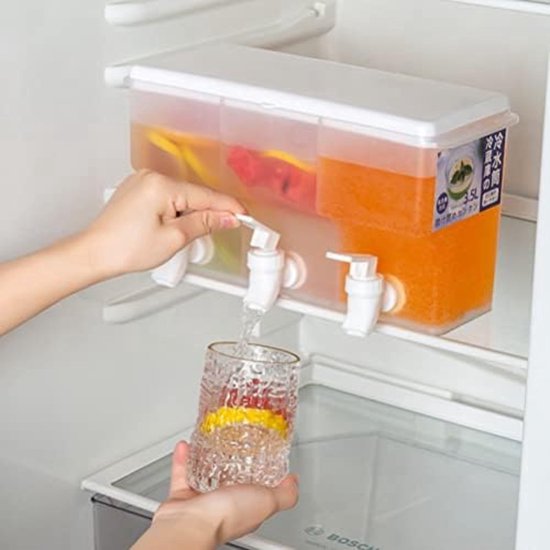 3,5 liter koelkast waterdispenser met kraan, plastic drankdispenser, plastic drankdispenser met 3 compartimenten, ijswatercontainer voor zomerse sappen, koud water, ijsthee, melk, bier. van Wihxd. — afbeelding 5