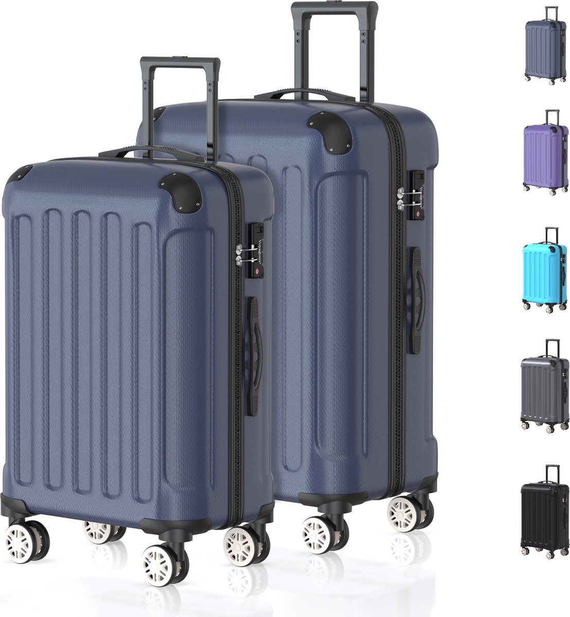 Voyagoux® Kofferset 2 delig - ABS kofferset - M / S - Koffer - Donkerblauw
