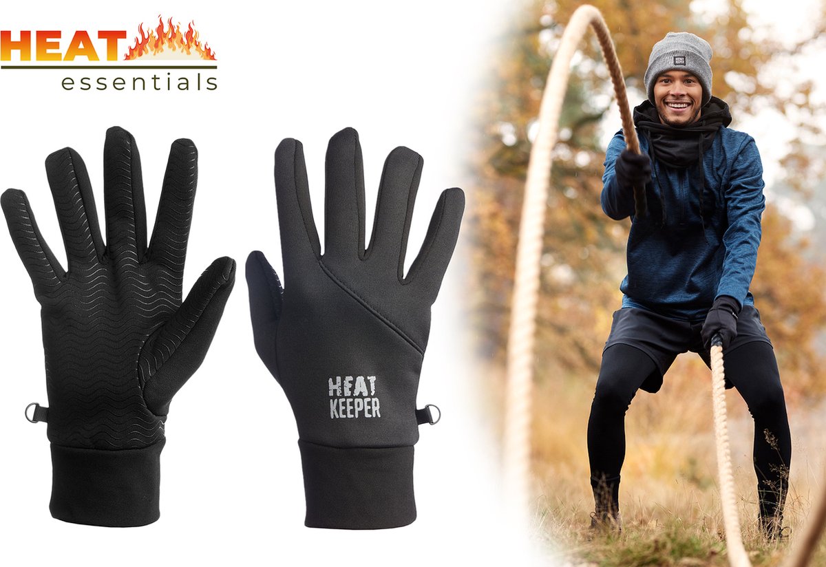 Heat Essentials - Sport Handschoenen met Grip - Zwart - XXL - Unisex - Thermo Handschoenen Heren - Handschoenen Dames - Voetbal handschoenen