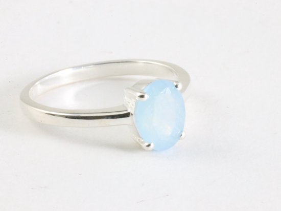 Bague en argent brillant avec aigue-marine facettée - taille 16,5