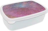 Broodtrommel Wit - Lunchbox Roze - Glitter - Abstract - Design - Blauw - Brooddoos 18x12x6 cm - Brood lunch box - Broodtrommels voor kinderen en volwassenen