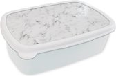 Broodtrommel Wit - Lunchbox - Brooddoos - Marmer - Luxe - Wit - Grijs - Marmerlook - 18x12x6 cm - Volwassenen