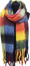 Lange Warme Sjaal - Geblokt - Geel - Blauw - Rood - 240 x 44 cm (231#)