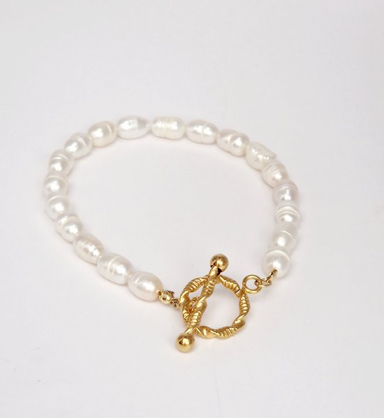 Parel armband - zoetwaterparels - 18k goud - Premium Stainless Steel - Armband met slotje - Dames armband - Gouden armband