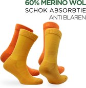 Norfolk - 2 Paar - 60% Merino Wol Sokken - Anti Blaren Wandelsokken met Schok Absorptie - Wollen Sokken - Warme sokken - Oranje / Geel - Maat 39-42 - Leonardo