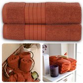 Cheqo® Handdoeken Set - Set van 2 Stuks - Terracotta / Bruin - 70 x 140 cm - 100% Katoen - 500 gr/m2 - Handdoek - Hotel Kwaliteit - Handdoek Badkamer - Zware Kwaliteit - Luxe Uitvoering - Extra Zacht & Stevig - Handdoekenset - Badhanddoeken