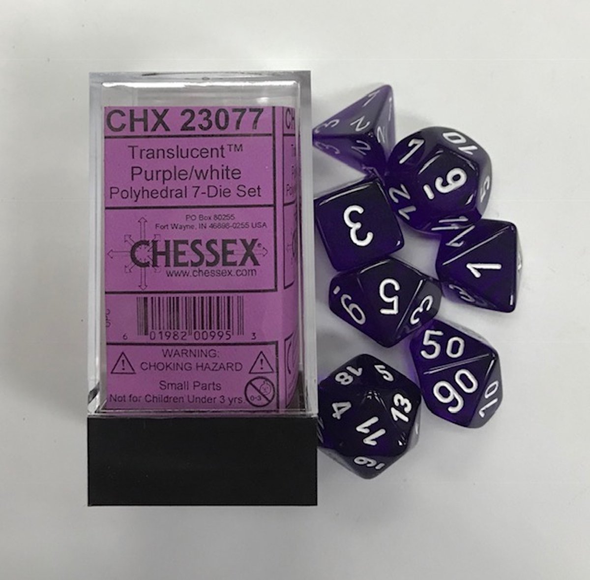 Chessex Doorschijnend Paars/wit Polydice Dobbelsteen Set (7 stuks)