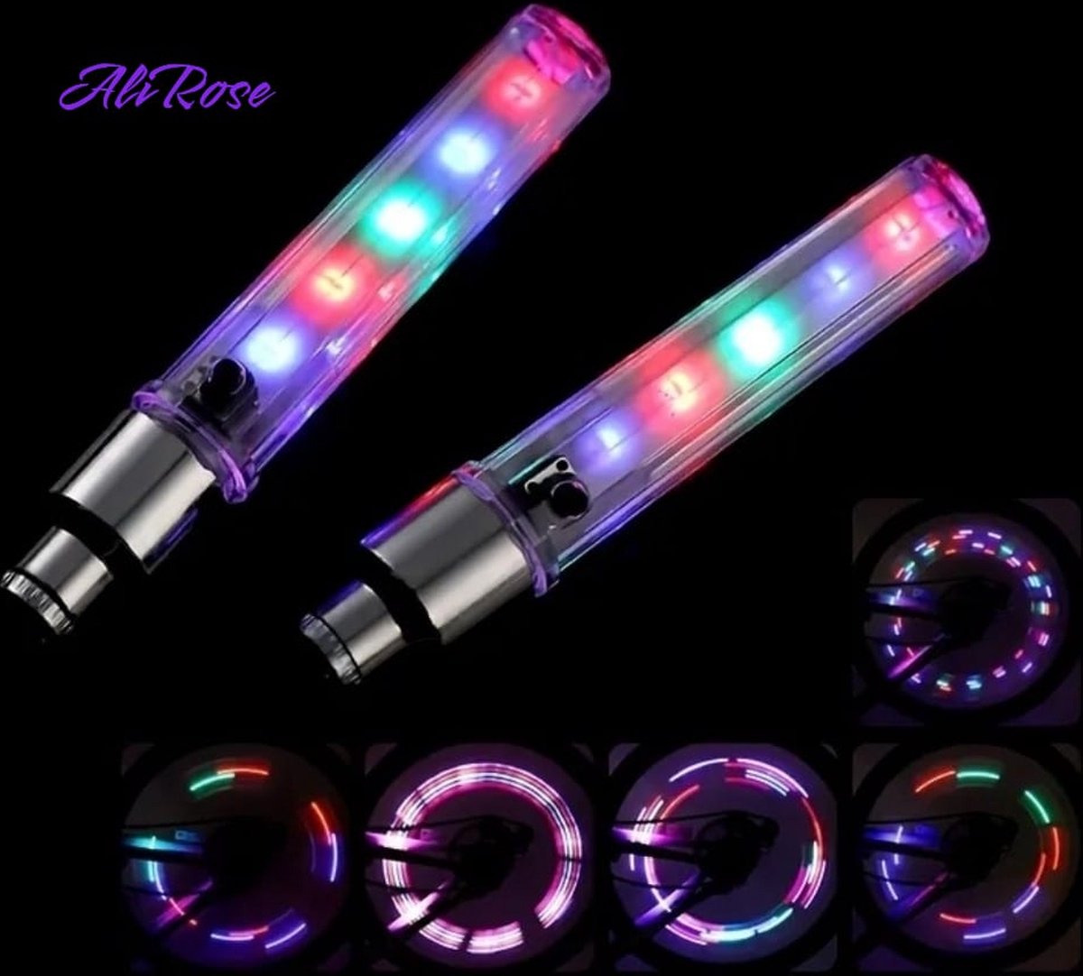 AliRose - Fietsband LED Lampjes - 5 kleuren - set van 2 - Inclusief batterijen - Past Ook Op Motorfiets Of Auto