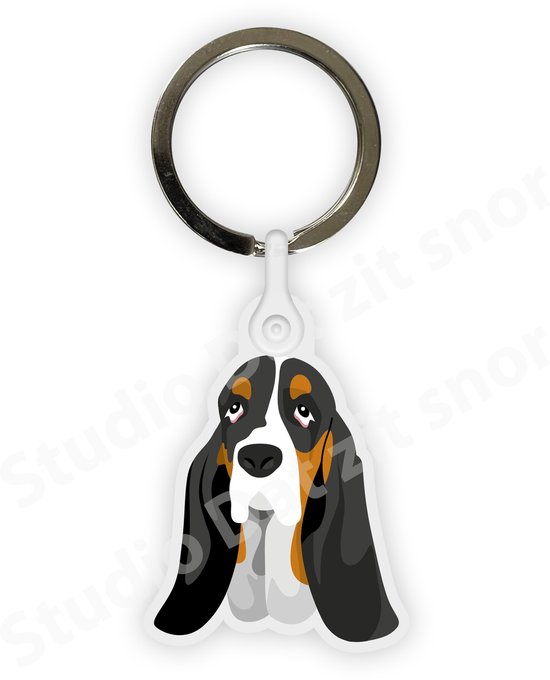 Sleutelhanger | Basset Hound Kop driekleur
