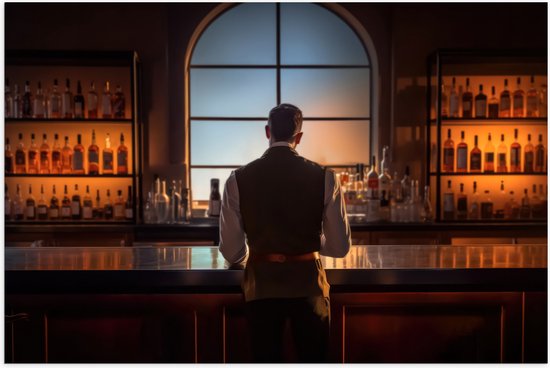 Poster (Mat) - Bar - Barman - 105x70 cm Foto op Posterpapier met een Matte look