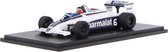 De 1:43 gegoten modelauto van de Brabham BT49C van de GP van Monaco 1981. De rijder is Hector Rebaque. De fabrikant van het schaalmodel is Spark.