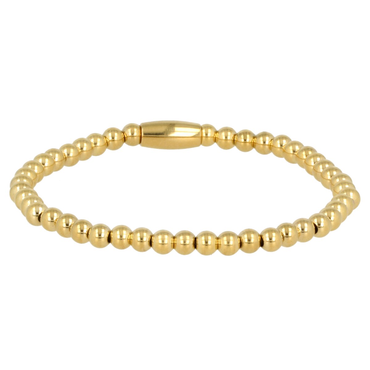 Elastische gouden armband met 4mm edelstalen balletjes - Flexibele gouden armband met 4 mm grote edelstalen balletjes - Met luxe cadeauverpakking