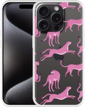 Cazy Hoesje geschikt voor iPhone 15 Pro Roze Cheeta's