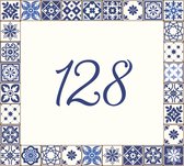 Huisnummerbord nummer 128 | Huisnummer 128 |Geblokt delfts blauw huisnummerbordje Plexiglas | Luxe huisnummerbord