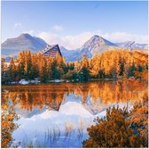 Poster (Mat) - Bergen - Huis - Meer - Water - Bomen - 50x50 cm Foto op Posterpapier met een Matte look