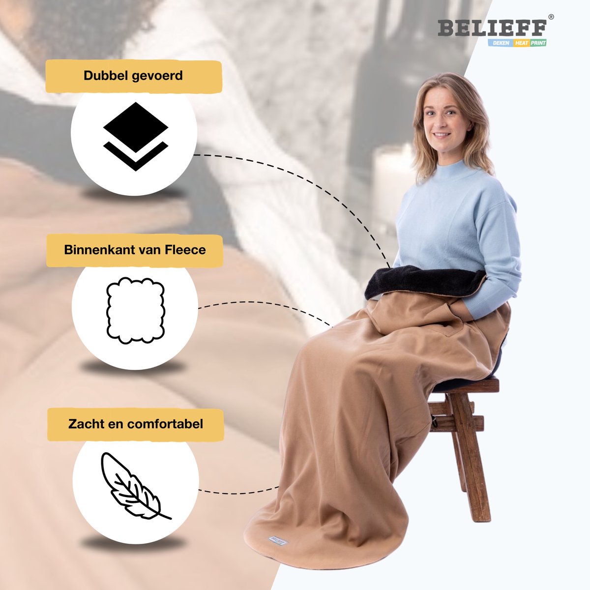 Belieff Cozy Deken (M) – Dikke Warmte Deken Fleece – Voetenzak Volwassene - Fleece Plaid – Fleece Deken - Warmtedeken – Warmte Deken Elektrisch Voor Op De Bank (Exclusief Heating Systeem) - Beige — cadeau in Wonen & Interieur - foto 7