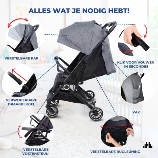 COSTWAY Kinderwagen, inklapbaar, reisbuggy met ligfunctie, kinderbuggy