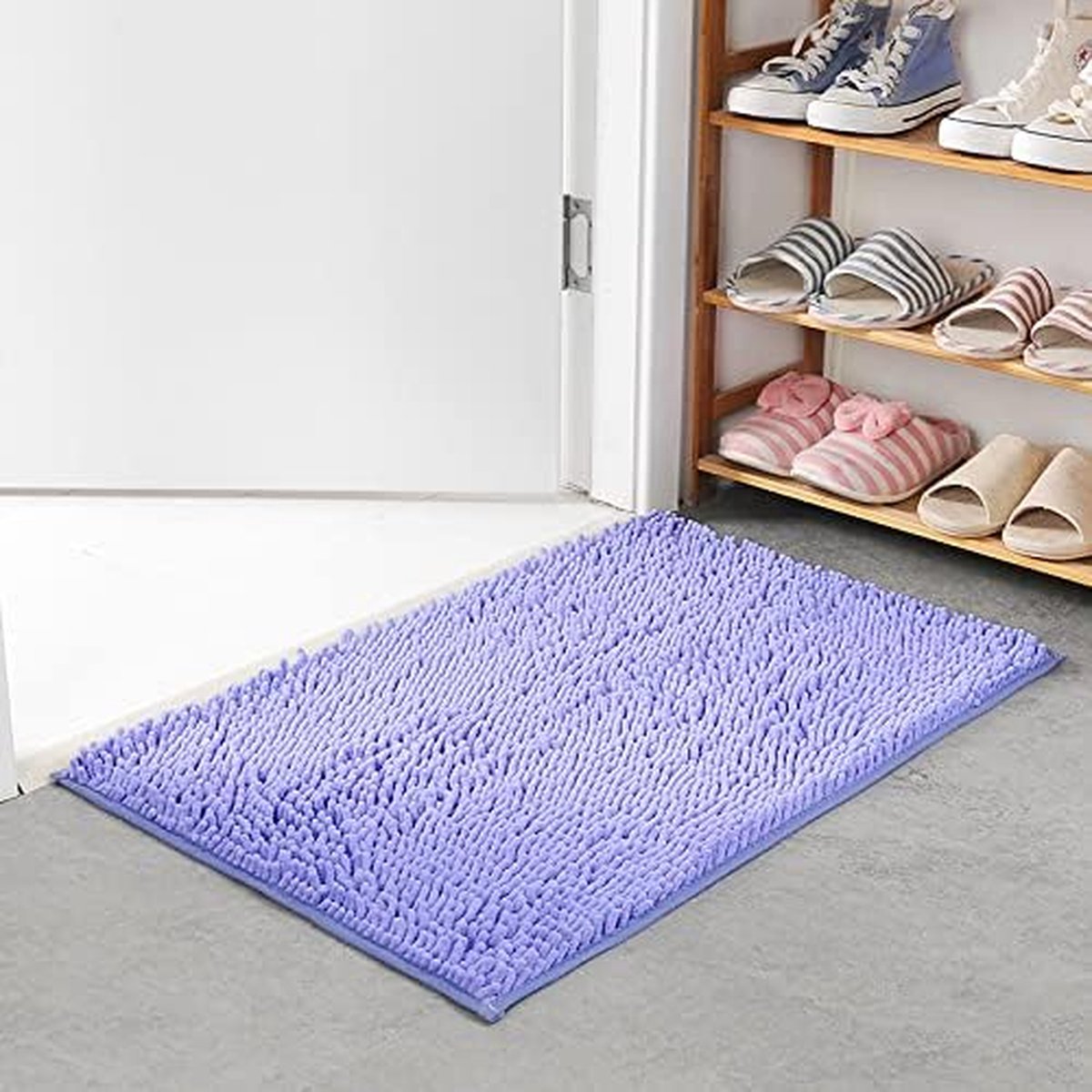 Shaggy Badmat van chenille-microvezel, zacht en comfortabel, waterabsorberend, antislip, dik voor de badkamer (60 x 40 cm, lavendel)