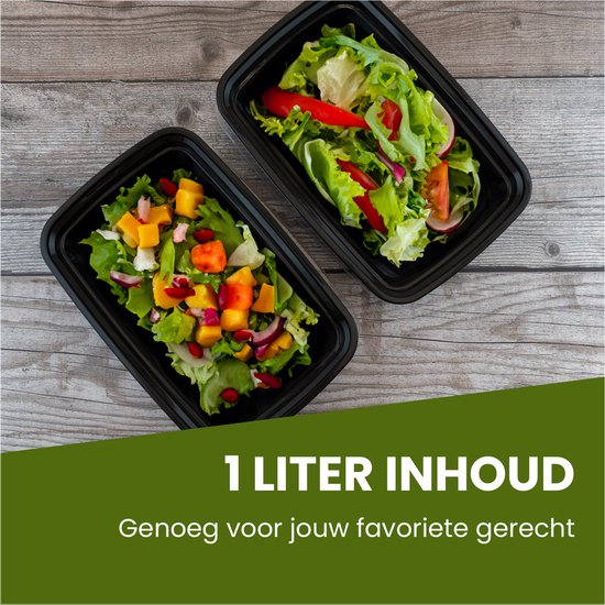 Nimma Meal Prep Containers - 30 pièces - Boîtes de conservation 1 compartiment - Conteneurs en plastique avec couvercle - 1L - Zwart