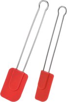 2 kook- en deegschrapers met siliconen kop, lengte: 22,5 cm/28,5 cm, silicone/roestvrij staal, silicone, rood/zilver, 154622E7
