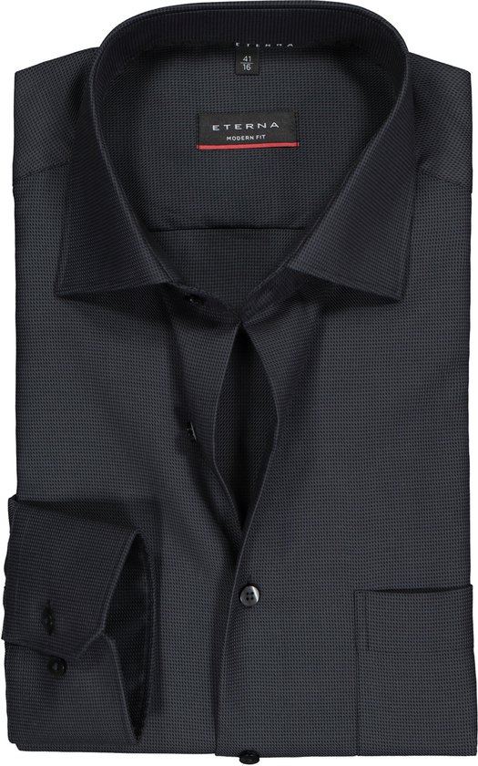 ETERNA modern fit overhemd - structuur - antraciet grijs - Strijkvrij - Boordmaat: 48