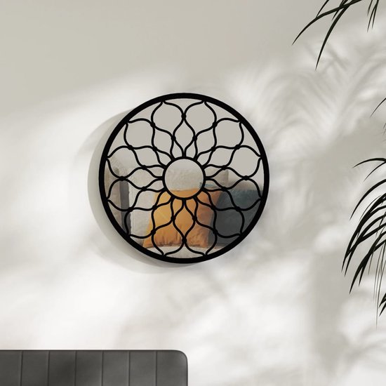 The Living Store Miroir rond décoratif – Cadre en fer noir 60 x 3 cm