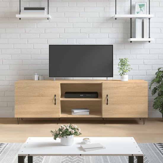 The Living Store Televisiekast TV-meubel - 150 x 30 x 50 cm - Sonoma eiken - Bewerkt hout en ijzer
