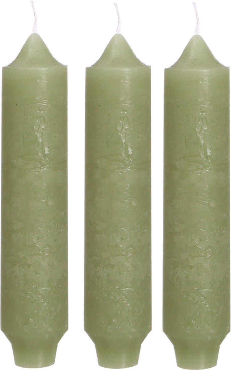 Palermo kaarsen set 3 stuks dia. 3.5 x H 17 cm groen Hortus