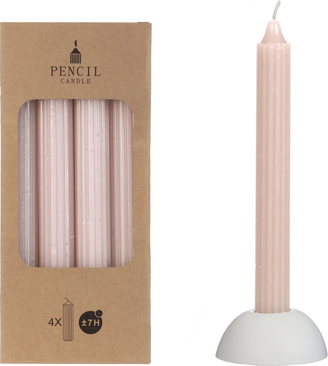 Potlood kaarsen set 4 stuks dia. 2.2 x H 20 cm wit roze - Dinerkaars - Tafelkaars