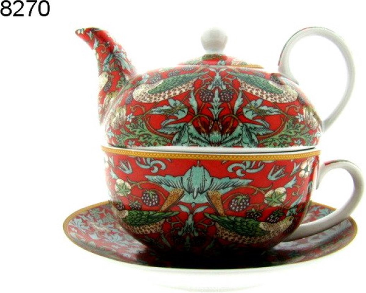 Lesser & Pavey Strawberry Thief tea for one set met schotel porselein