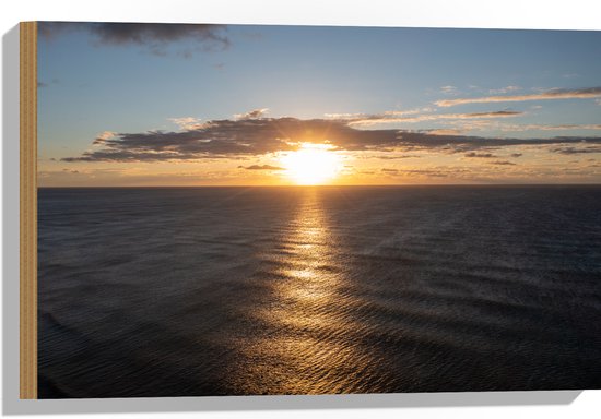 Hout - Zon Zakkend in de Atlantische Oceaan - 60x40 cm - 9 mm dik - Foto op Hout (Met Ophangsysteem)