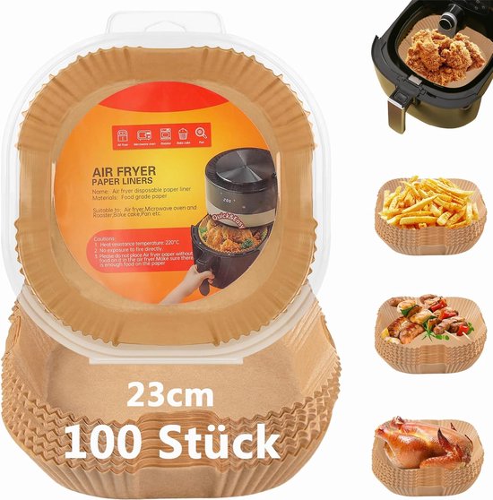 Bakpapier Airfryer 100 stuks luchtfriteuse perkamentpapier rond anti- aanbaklaag wegwerp waterdicht oliebestendig bakpapier voor heteluchtfriteuse oven magnetron braadpan, 20 cm
