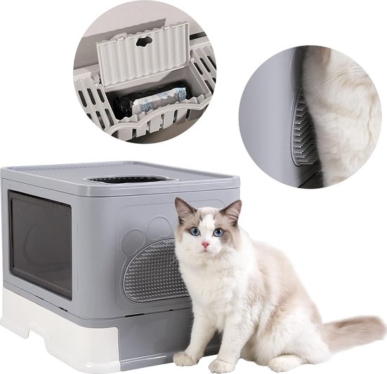 Kattentoilet met Kap - Grote Ingang - XXL Opvouwbare kattenbak - Schep - Kattenborstel - Geen Verspreiding van Geur en Strooisel