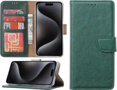 Hoesje Geschikt voor iPhone 15 Plus – portemonnee bookcase met pasjeshouder – Groen