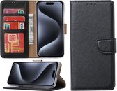 Hoesje Geschikt voor iPhone 15 Pro Max – portemonnee bookcase met pasjeshouder – Zwart