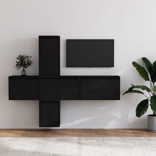 The Living Store Televisiemeubel - Classic - Wandmeubel - 45 x 30 x 35 cm - zwart grenenhout