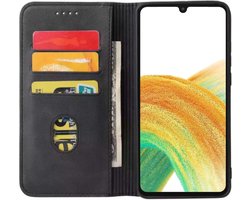 Smartphonica Samsung Galaxy A33 5G kunstleren hoesje met magnetische sluiting en pashouders book case - Zwart geschikt voor Samsung Galaxy A33 5G