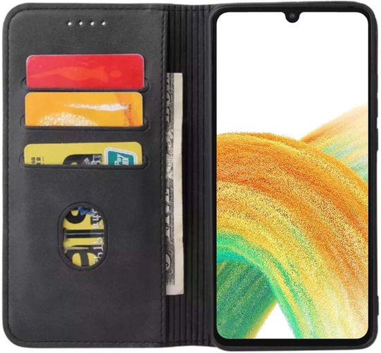 Smartphonica Samsung Galaxy A33 5G kunstleren hoesje met magnetische sluiting en pashouders book case - Zwart geschikt voor Samsung Galaxy A33 5G