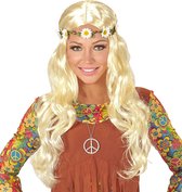 Widmann - Hippie Kostuum - Curly Carla Pruik, Hippie / Middeleeuwen Blond Met Bloemen Hoofdband - Blond - Carnavalskleding - Verkleedkleding