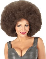 Widmann - Soul Diva Pruik, Afro Extra Groot Koffie Kleur - Bruin - Carnavalskleding - Verkleedkleding