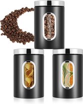 Boîte de rangement, boîte de rangement avec fenêtre de visualisation, ensemble de 3 boîtes de rangement en acier inoxydable pour céréales, grains de café, thé, collations (noir)