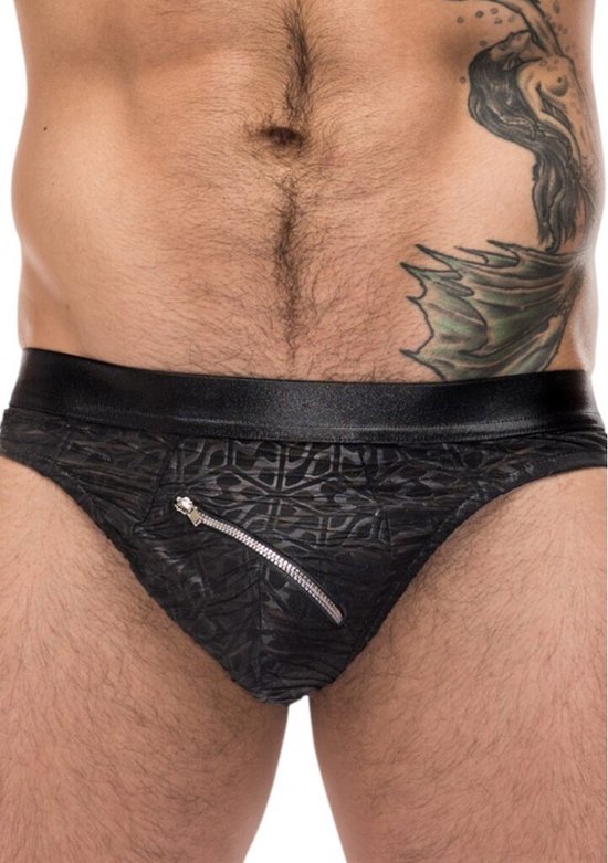 Male Power String met Rits black L/XL