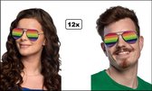 12x Luxe Party bril pilot regenboog - Bril - Pride festival thema feest uitdeel fun rainbow