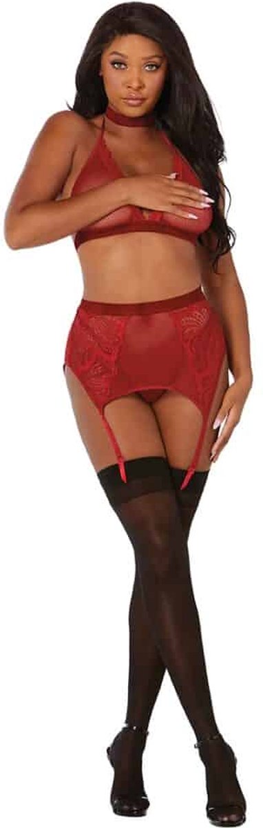 Goedkoopste Dreamgirl (All) Visnet & Kant 4-Delige Set - One Size red O/S